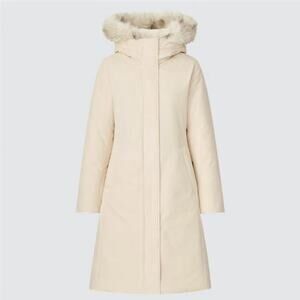 Uniqlo Ultra Warm Hybrid Down Long Coat Womens XL Natural Beige /White NWT